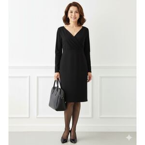 TALBOTS black ponte knit dress faux wrap long sleeve 14 office basic profession